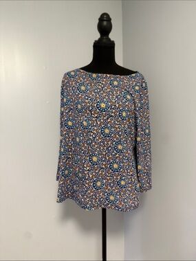 Talbots Blue Floral Boatneck Tunic Top